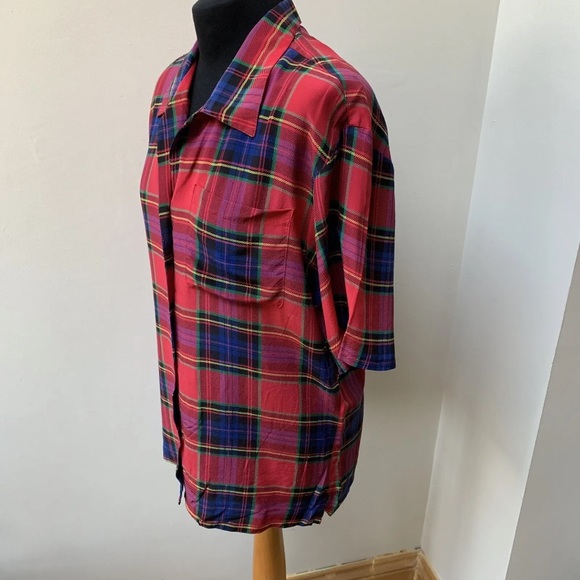 Vintage 90s tartan pure silk blouse - Picture 12 of 13